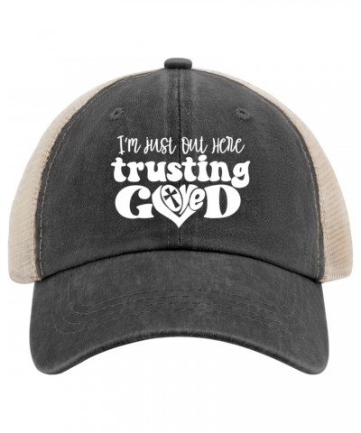 Im Just Out Here Trusting God Baseball Cap America Hat AllBlack Trucker Hats Women Gifts for Grandma Golf Caps $13.33 Basebal...