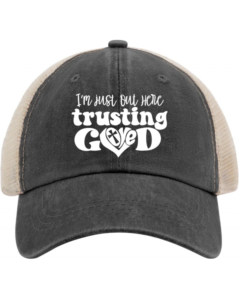 Im Just Out Here Trusting God Baseball Cap America Hat AllBlack Trucker Hats Women Gifts for Grandma Golf Caps $13.33 Basebal...