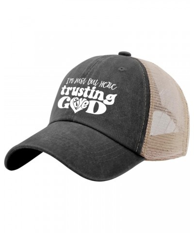 Im Just Out Here Trusting God Baseball Cap America Hat AllBlack Trucker Hats Women Gifts for Grandma Golf Caps $13.33 Basebal...