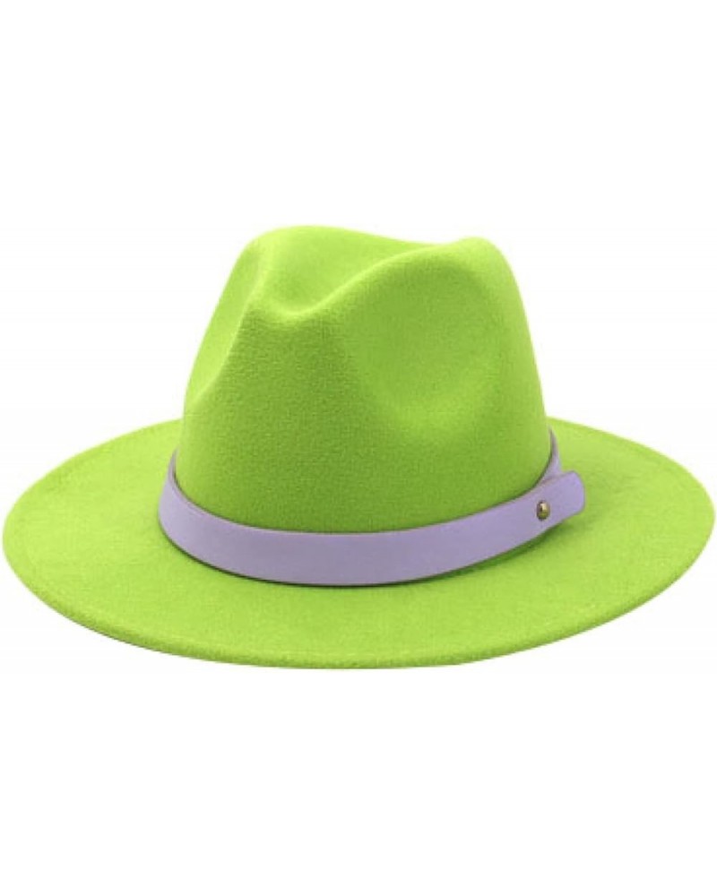 Womens Top Hat Fedoras Unisex Purple Leather Band Fedora Hats Lime Green Felt Fashion Orange Wide Brim Panama Cap Lim Green $...