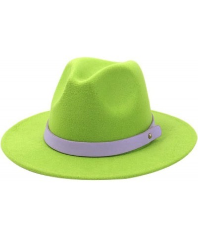 Womens Top Hat Fedoras Unisex Purple Leather Band Fedora Hats Lime Green Felt Fashion Orange Wide Brim Panama Cap Lim Green $...