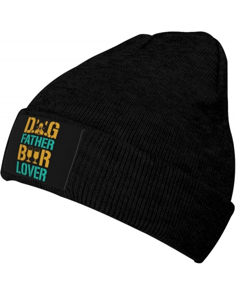 Dog Father Beer Lover Beanie Hat for Men Women Knit Skull Cap Warm Hats Black Knitted Caps Black $9.80 Skullies & Beanies