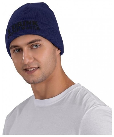 I Drink Pond Water Beanie Hat for Men Women Winter Hat Cuffed Knit Skull Cap Warm Ski Hats Navy Blue $9.23 Skullies & Beanies