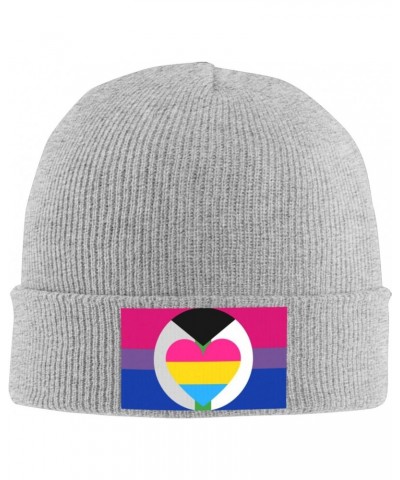 Bisexual Demiromantic Panromantic Pride Flag Knit Hats Winter Warm Chunky Beanie Hat for Men Women Gray $13.81 Skullies & Bea...