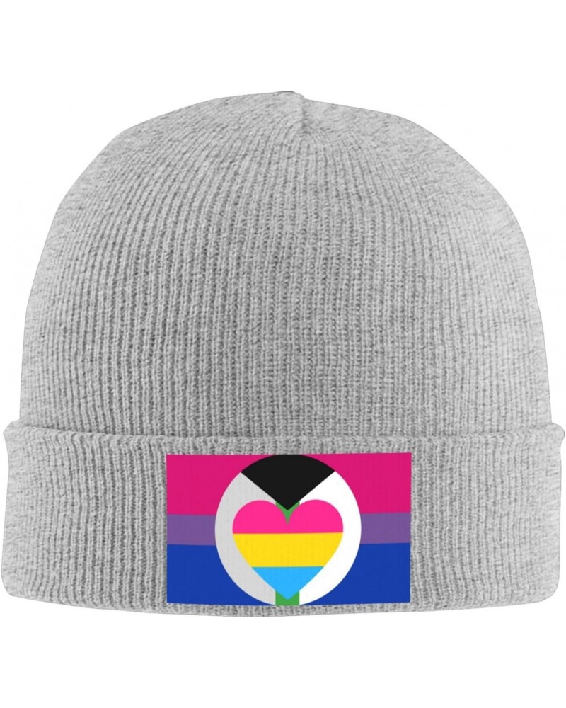 Bisexual Demiromantic Panromantic Pride Flag Knit Hats Winter Warm Chunky Beanie Hat for Men Women Gray $13.81 Skullies & Bea...