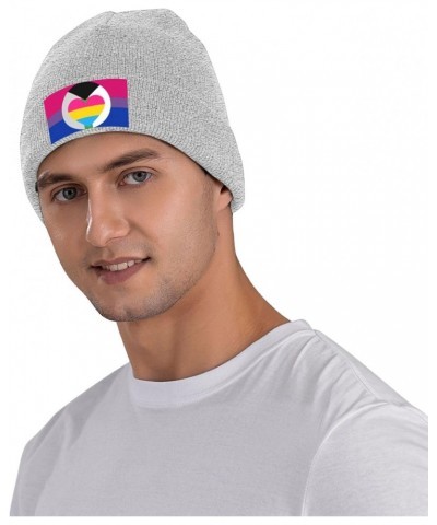 Bisexual Demiromantic Panromantic Pride Flag Knit Hats Winter Warm Chunky Beanie Hat for Men Women Gray $13.81 Skullies & Bea...