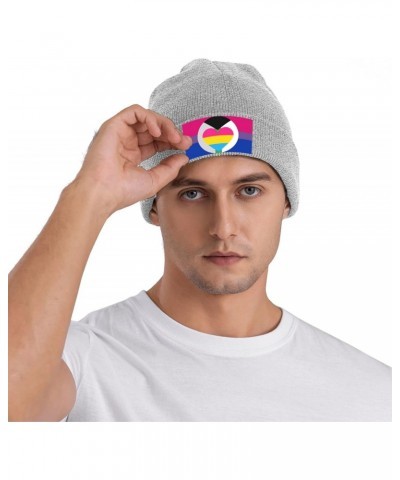 Bisexual Demiromantic Panromantic Pride Flag Knit Hats Winter Warm Chunky Beanie Hat for Men Women Gray $13.81 Skullies & Bea...