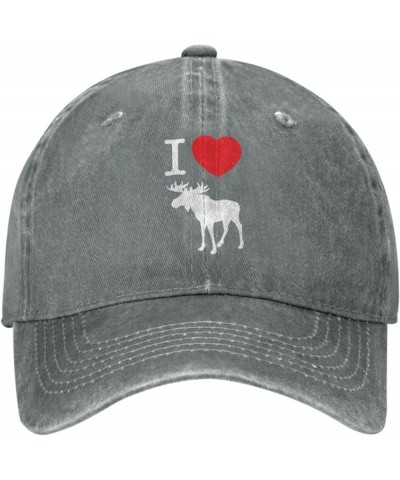 Men's Women's Adjustable Baseball Cap with I Love Moose Pattern, Low-Profile Design Snapback Classic Hat Gray $11.99 Baseball...