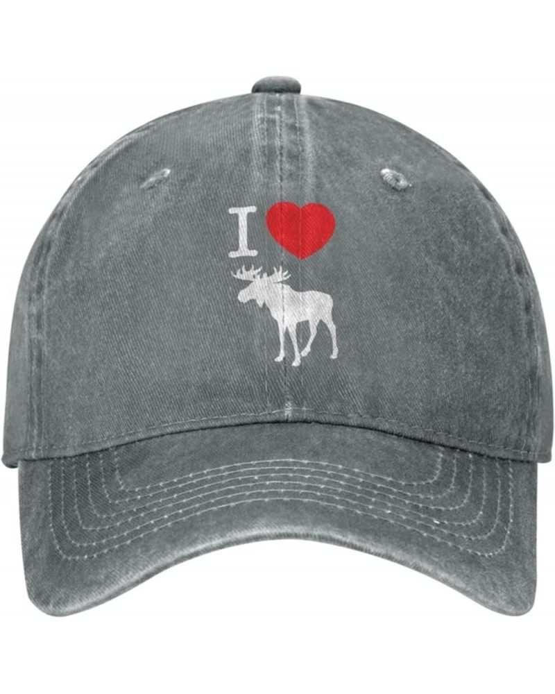 Men's Women's Adjustable Baseball Cap with I Love Moose Pattern, Low-Profile Design Snapback Classic Hat Gray $11.99 Baseball...