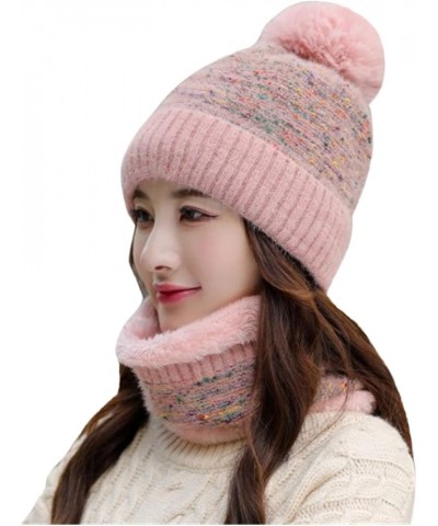 Scarf Cycling Thermal Winter Knitting Womens Flocking Warm Hat Add Hat Earmuffs Cold Weather Knit Caps Pink $10.72 Skullies &...