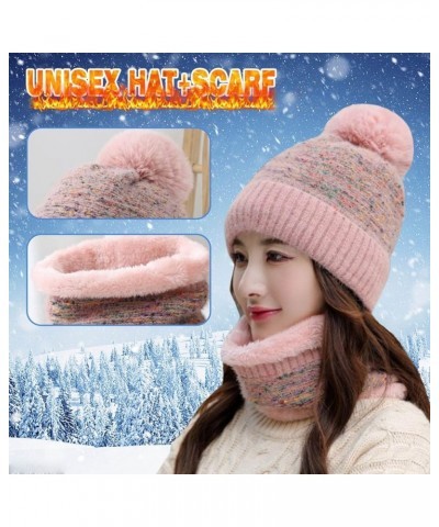 Scarf Cycling Thermal Winter Knitting Womens Flocking Warm Hat Add Hat Earmuffs Cold Weather Knit Caps Pink $10.72 Skullies &...