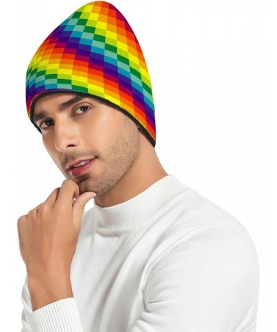 Colorful Rainbow Square Cuffed Beanie Hats Reversible Skull Cap Winter Kint Fisherman Beanies for Guys Men Women $11.65 Skull...