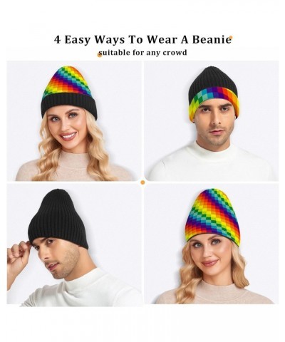 Colorful Rainbow Square Cuffed Beanie Hats Reversible Skull Cap Winter Kint Fisherman Beanies for Guys Men Women $11.65 Skull...