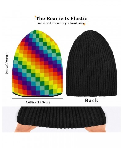 Colorful Rainbow Square Cuffed Beanie Hats Reversible Skull Cap Winter Kint Fisherman Beanies for Guys Men Women $11.65 Skull...