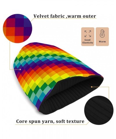 Colorful Rainbow Square Cuffed Beanie Hats Reversible Skull Cap Winter Kint Fisherman Beanies for Guys Men Women $11.65 Skull...