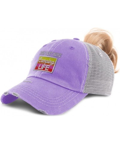 Custom Womens Ponytail Cap Camping Life Practice Hobbie Distressed Trucker Caps Lavender Personalized Text Here $16.73 Baseba...