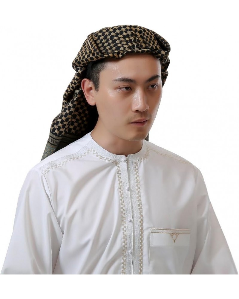 Arab Men's Shemagh Headscarf Muslim Hijab Headcover Headwrap Shawl Keffiyeh Islam Scarf Head Turban Brown Grid $10.70 Scarves