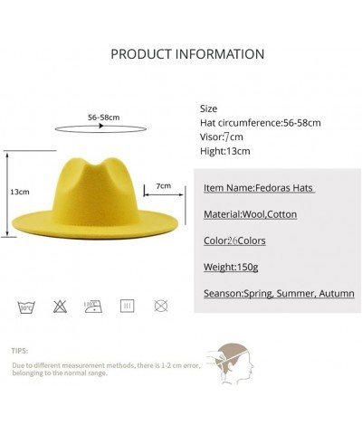 Unisex Outer Blue Inner Yellow Wool Felt Jazz Fedora Hats with Thin Belt Buckle Men Women Wide Brim Panama Trilby Cap $16.70 ...