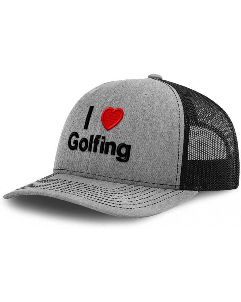 Custom Richardson Trucker Hat I (Love) Golfing Red Heart Hobbies Lovers Heather Grey Black Design Only $15.53 Baseball Caps