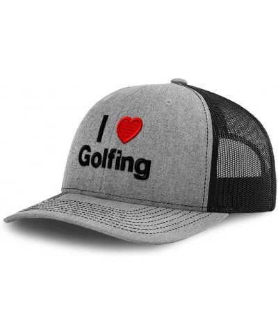 Custom Richardson Trucker Hat I (Love) Golfing Red Heart Hobbies Lovers Heather Grey Black Design Only $15.53 Baseball Caps