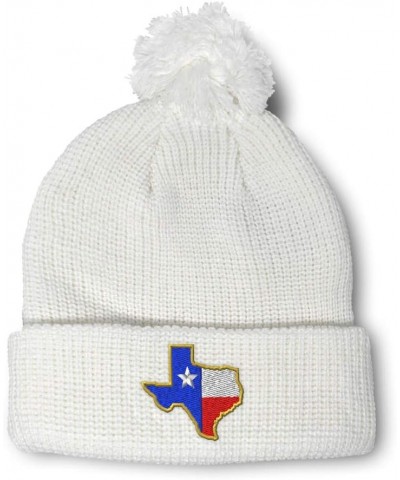 Custom Pom Pom Beanies for Women Texas State Flag Map A Embroidery Skull Cap Winter Hats for Men 1 Size White Design Only $12...