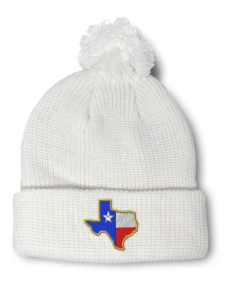 Custom Pom Pom Beanies for Women Texas State Flag Map A Embroidery Skull Cap Winter Hats for Men 1 Size White Design Only $12...