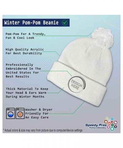 Custom Pom Pom Beanies for Women Texas State Flag Map A Embroidery Skull Cap Winter Hats for Men 1 Size White Design Only $12...