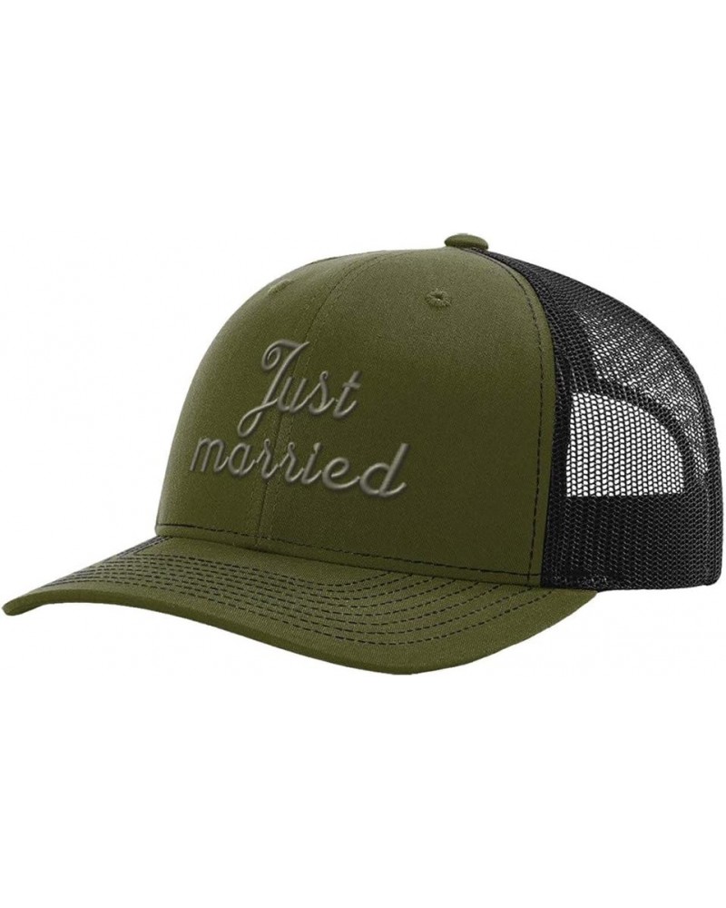 Custom Richardson Trucker Hat Just Married Newlywed Embroidery Baseball Cap Loden Black Design Only $15.90 Baseball Caps