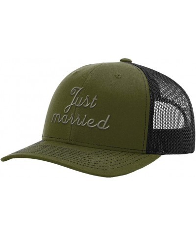 Custom Richardson Trucker Hat Just Married Newlywed Embroidery Baseball Cap Loden Black Design Only $15.90 Baseball Caps