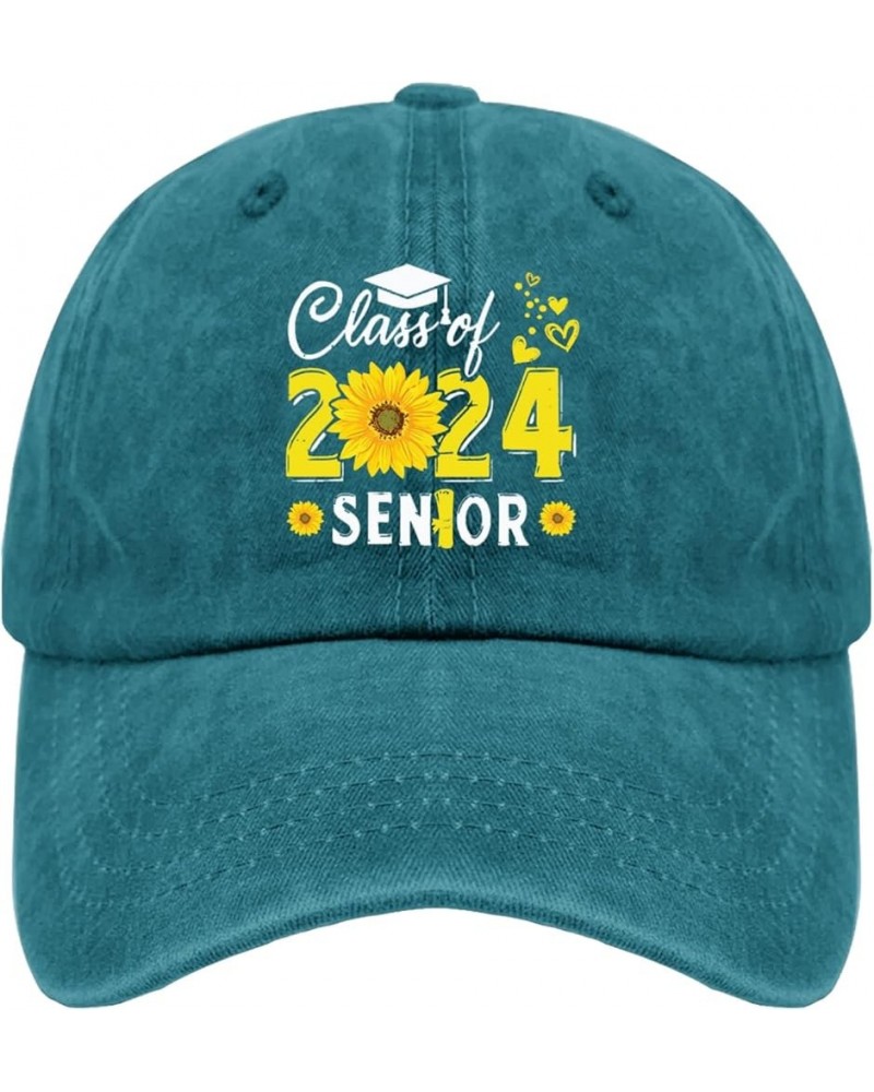 Class of 2024 Senior Hat Vintage Cotton Washed Baseball Caps Adjustable Dad Hat Crazy Funny Custom Cyan Blue $9.16 Baseball Caps