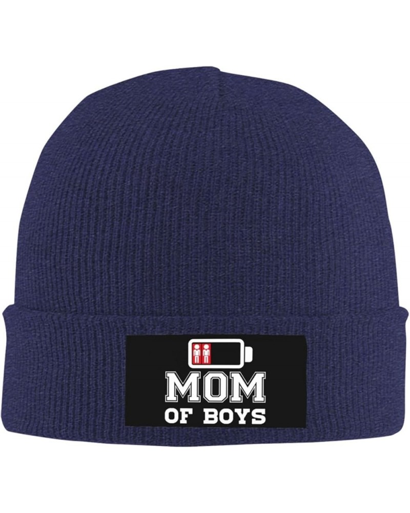 Mom of Boys Cuffed Beanie Hat Funny Winter Knit Elastic Acrylic Beanie Unisex Navy Blue $10.53 Skullies & Beanies