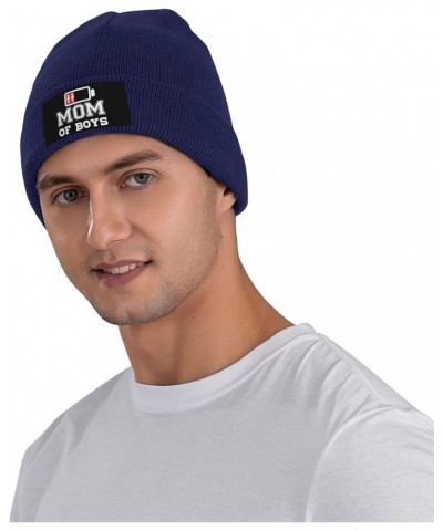 Mom of Boys Cuffed Beanie Hat Funny Winter Knit Elastic Acrylic Beanie Unisex Navy Blue $10.53 Skullies & Beanies