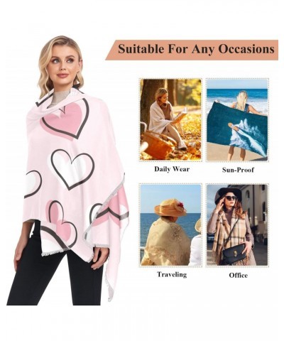 Women's Long Shawl Pink White Heart Winter Warm Large Scarf for All Seasons(236br9a) $13.16 Scarves