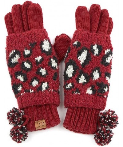 2pc Women's Winter Warm Fuzzy Leopard Animal Print Cuffed Beanie with Matching Gloves Burgundy $15.58 Skullies & Beanies