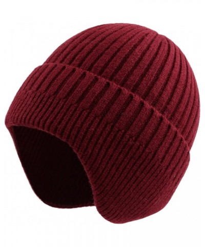 Winter Women Earfalp Beanie Knitted for Men Winered $17.47 Skullies & Beanies