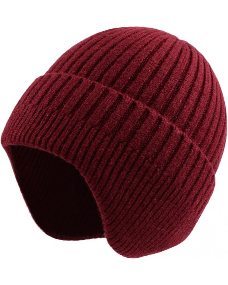 Winter Women Earfalp Beanie Knitted for Men Winered $17.47 Skullies & Beanies