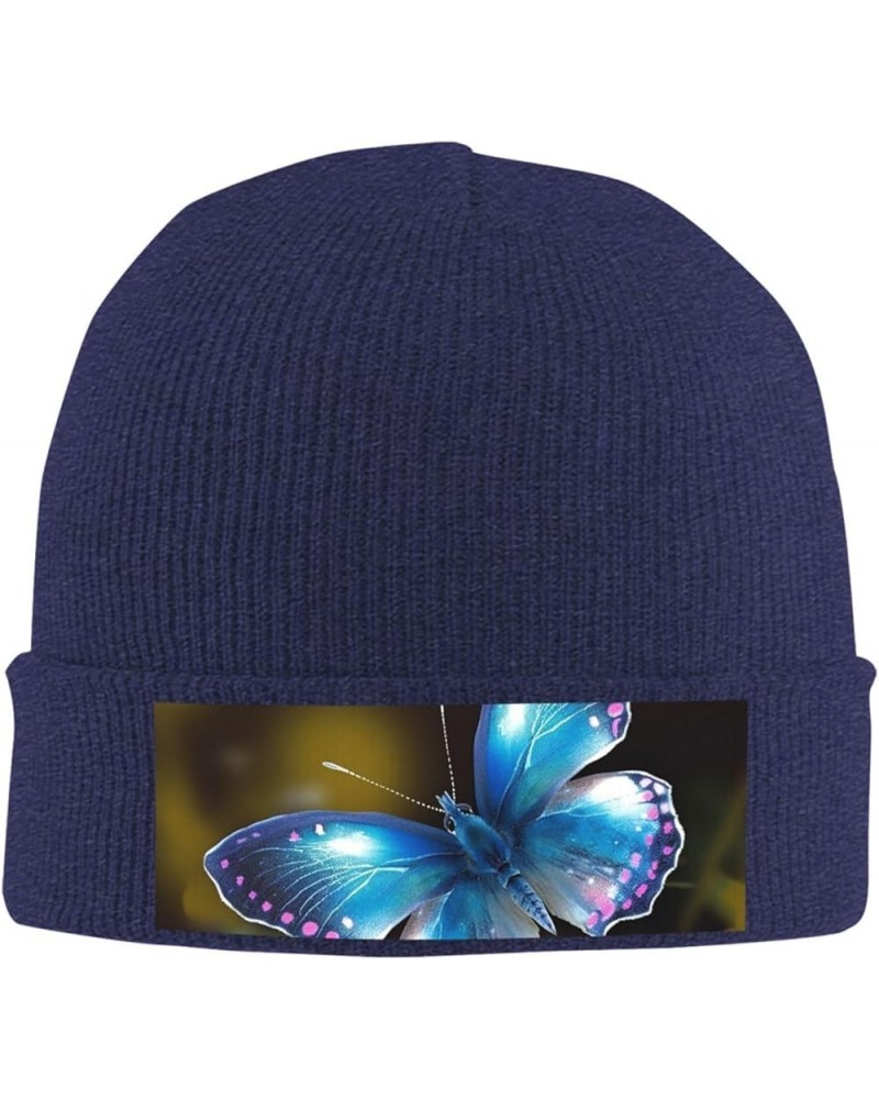 Slouchy Beanie Hats for Women Men Knit Beanies Cuffed Skull Cap Beautiful Blue Butterfly Winter Ski Hat Navy Blue $11.10 Skul...