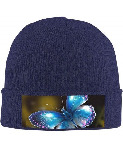 Slouchy Beanie Hats for Women Men Knit Beanies Cuffed Skull Cap Beautiful Blue Butterfly Winter Ski Hat Navy Blue $11.10 Skul...