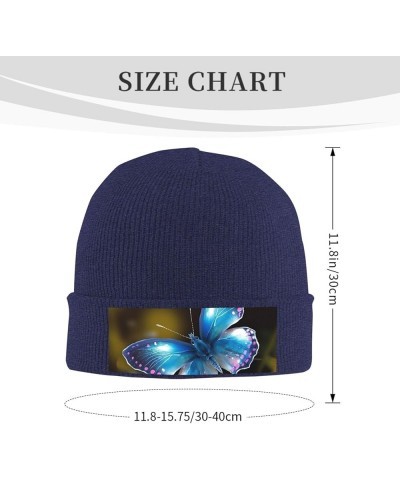 Slouchy Beanie Hats for Women Men Knit Beanies Cuffed Skull Cap Beautiful Blue Butterfly Winter Ski Hat Navy Blue $11.10 Skul...