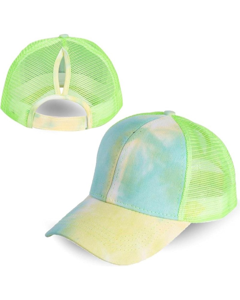 Tie-Dye Ponytail Baseball Hat Summer, Spring and Autumn Outdoor Sun Hat Solid Color Cap One Size Green $16.73 Sun Hats