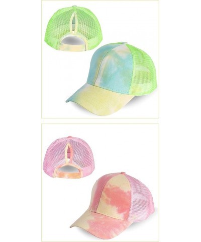 Tie-Dye Ponytail Baseball Hat Summer, Spring and Autumn Outdoor Sun Hat Solid Color Cap One Size Green $16.73 Sun Hats