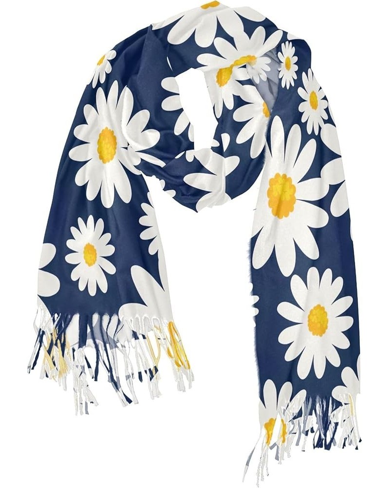 Pastel Daisy Flowers Women's Wraps & Pashminas Decorative Pashmina Shawl Warm Blanket Scarf Daisy Flower Dark Blue $13.77 Sca...