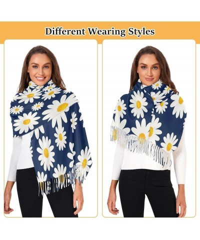 Pastel Daisy Flowers Women's Wraps & Pashminas Decorative Pashmina Shawl Warm Blanket Scarf Daisy Flower Dark Blue $13.77 Sca...