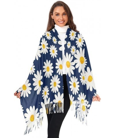 Pastel Daisy Flowers Women's Wraps & Pashminas Decorative Pashmina Shawl Warm Blanket Scarf Daisy Flower Dark Blue $13.77 Sca...