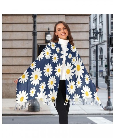 Pastel Daisy Flowers Women's Wraps & Pashminas Decorative Pashmina Shawl Warm Blanket Scarf Daisy Flower Dark Blue $13.77 Sca...