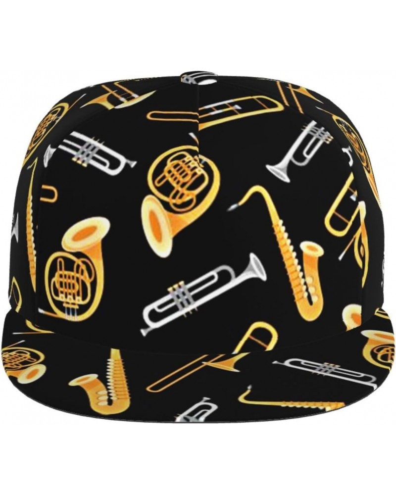 Unisex Adjustable Flat Brim Cap Saxophone-Trombone-Lover-Music Baseball Cap Cool Snapback Hat for Men Women Black $13.48 Base...