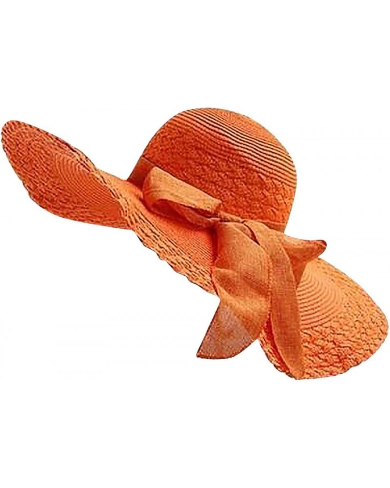 Floppy Straw Sun Hat Foldable Packable Wide Brim Summer Beach Hat Crochet Bucket Hat with Bow for Women Orange $6.43 Sun Hats