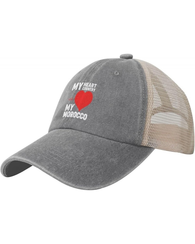 My Heart Country My Morocco Mesh Hat Distressed Washed Cotton Trucker Hat Low Profile Summer Baseball Cap Gray $9.95 Sun Hats