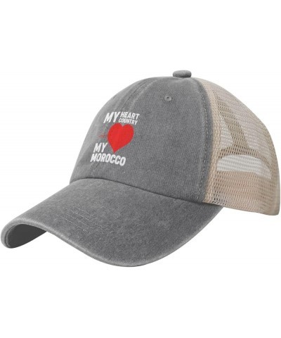 My Heart Country My Morocco Mesh Hat Distressed Washed Cotton Trucker Hat Low Profile Summer Baseball Cap Gray $9.95 Sun Hats