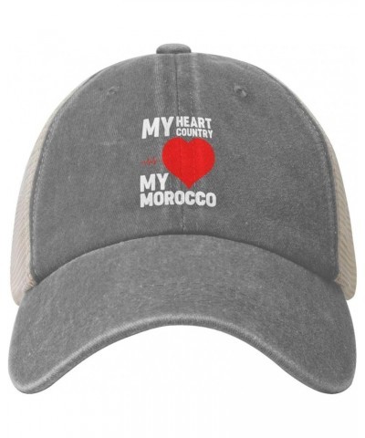 My Heart Country My Morocco Mesh Hat Distressed Washed Cotton Trucker Hat Low Profile Summer Baseball Cap Gray $9.95 Sun Hats